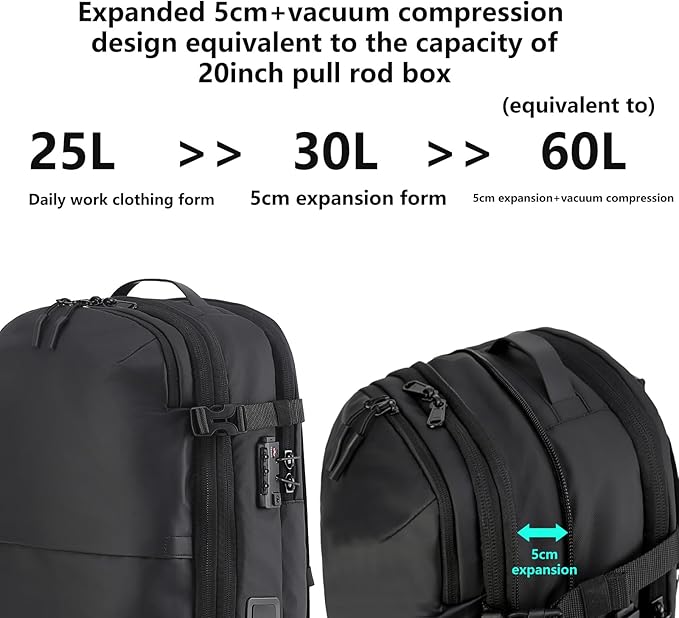 LIGHTGO] Travel-friendly Vacuum Packing Backpack with Built-in Air Pump, Portable Compression Cube, TSA-approved Lock, and Waterproof for College Students and Family Trips.