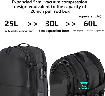 LIGHTGO] Travel-friendly Vacuum Packing Backpack with Built-in Air Pump, Portable Compression Cube, TSA-approved Lock, and Waterproof for College Students and Family Trips.