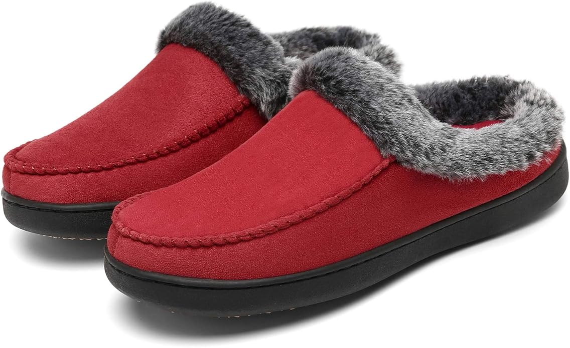Mishansha Women's House Shoes Memory Foam Suede Moccasin Slippers Winter Warm Fleece Lined Home Shoes with Anti-Skid Rubber Sole