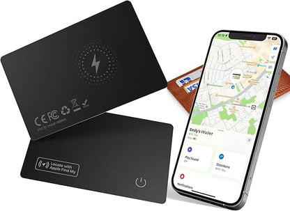 Ultra-Slim Wallet Tracker Card 1-Pack Works with Apple Find My (iOS Only) - 0.07in Thin Air Tag Card with 90dB Find Sound, IP68 Waterproof, Wireless Charging - for Passport, Luggage, Keys etc