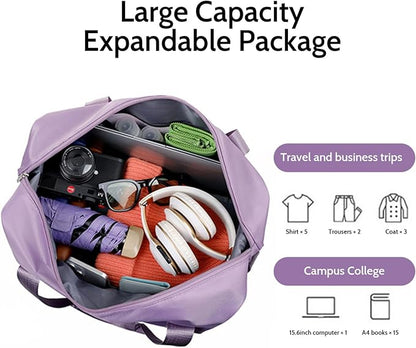 Rolling Duffle Bag with Wheels and Handle, Expandable Foldable Luggage Bag Purple