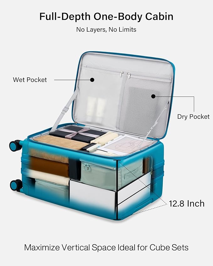 Hanke Hardside Expandable Checked Luggage, 24 Inch Top Opening Trunk Luggages with Spinner Wheels, All-PC Hard Shell Suitcase, Lightweight TSA Checked-Medium(Caribbean Blue, 83L)