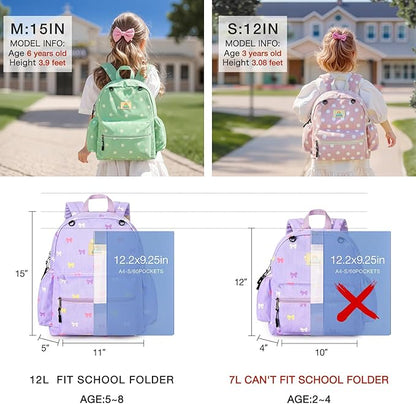 STEAMEDBUN Corduroy Toddler Backpack for Girls 2-4: Kids backpack for Girls - 12 inch Preschool Kindergarten Backpacks - Purple Bow