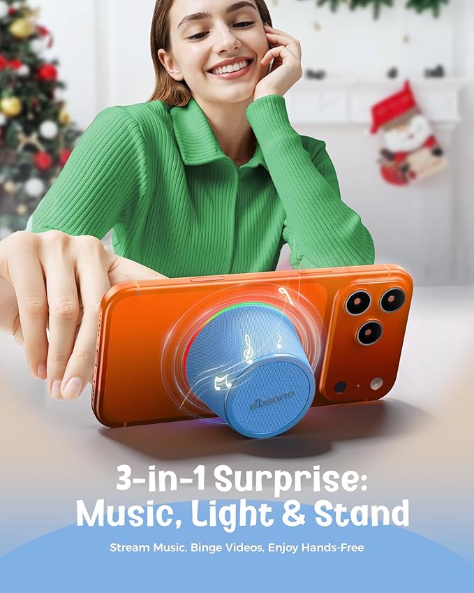 Bluetooth Speaker Stocking Stuffers for Teens: White Elephant Gifts for Adults Men Women, Loud Sound Portable Speaker with Color Light Phone Stand, Christmas Birthday for Boy Girls Trendy Stuff Gadget