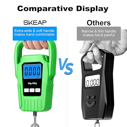 SKEAP Digital Fish Scale Hanging Scale Fishing Scale,110lb/50kg Luggage Scale,Upgrade Large Handle & Backlit LCD Display, Electronic Balance Digital Fishing Postal Scale,Green,Fishing Gifts for Men