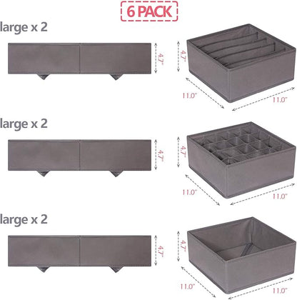 DIOMMELL 6 Pack Foldable Cloth Storage Box Closet Dresser Drawer Organizer Fabric Baskets Bins Containers Divider for Clothes Underwear Bras Socks Lingerie Clothing, M Grey 22-2000