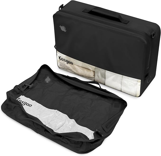 Vacuum Compression Bags for Travel Reusable for Carry-on Suitcase Backpack Home Storage, IP67 Waterproof, Wide Opening, Transparent Window (1 Large Pack No Pump Black)