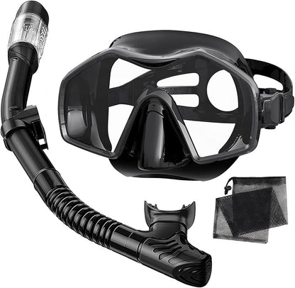 Snorkeling Gear for Adults,Dry-Top Snorkel Mask Set with Tempered Glass,Anti-Fog & Anti-Leak Panoramic Swim Mask,Adjustable Snorkel Kit with Carry Bag for Scuba Diving,Swimming,Travel