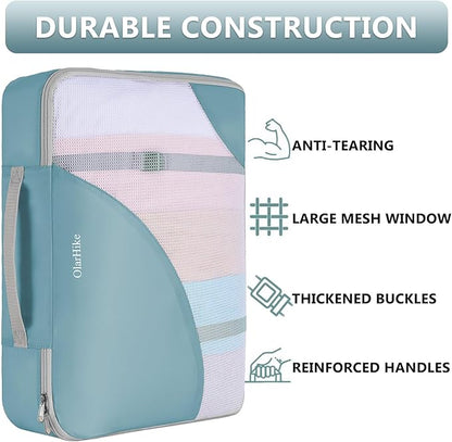 8 Set Packing Cubes for Travel, Gifts for Women Mom,Anti-Tearing Suitcase Organizer for Luggage with Shoe & Hanging Toiletry Bag,OlarHike Vacation Essentials & Accessories for Cruise Ship, Blue Gray