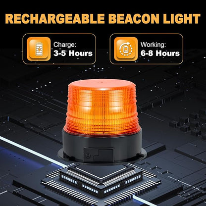 Magnetic Wireless Beacon Light, Amber Rechargeable Strobe Lights for Trucks, Waterproof Flashing Emergency Safety Warning Light for Construction Vehicles Snowplow Tow Work Trucks Postal Mail Cars
