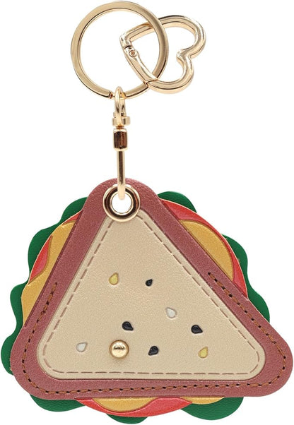 MC Fashion PU Leather Keychain Holder Case Compatible with AirTag, Cute Cartoon Sandwich GPS Tracker Case Charm Key Ring