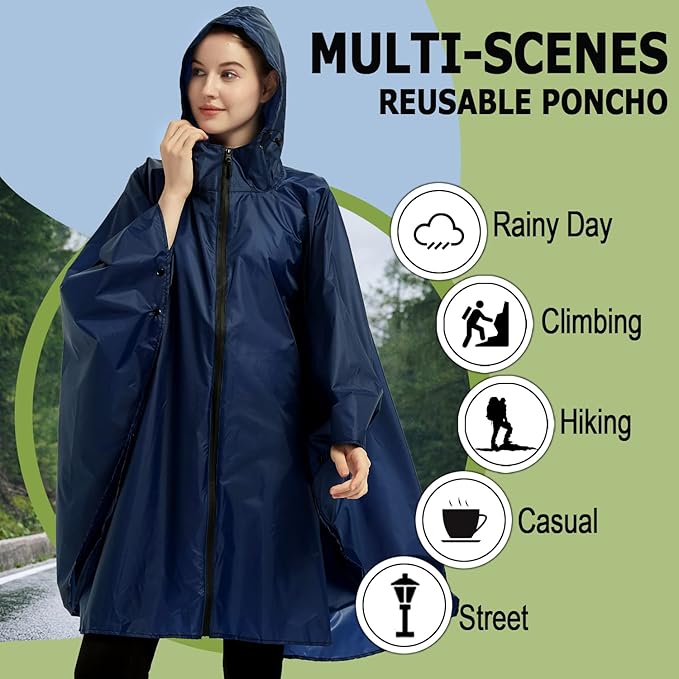 Fashion Hooded Rain Poncho Waterproof Raincoat Jacket with pocket for Women/Men/Adult