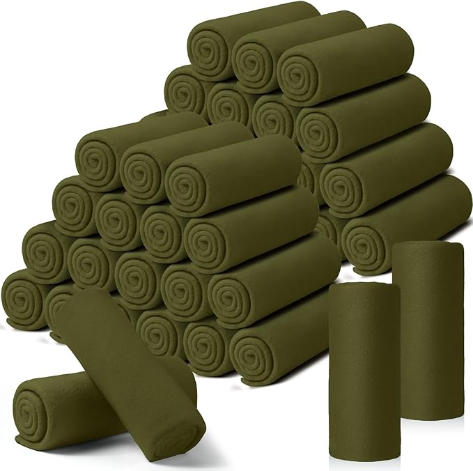 Kinlop Fleece Blanket Bulk 60 x 50 Inch Soft Lightweight Fleece Cozy Blanket Warm Throw Plush Pet Throw for Bed Couch Sofa Home Office Wedding Gifts Travel Camping(Army Green,40 Packs)