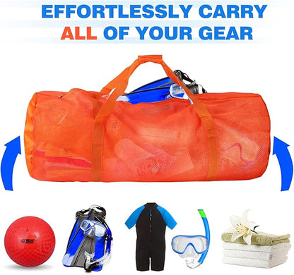Orange Heavy-Duty Large Mesh Sports Duffle Bag, Dry Bag, Diving Equipment Scuba Bag with Zipper. Great for Gym Workout, Sport Balls Storage, Scuba Gear, Snorkeling, Water Sports and Travel