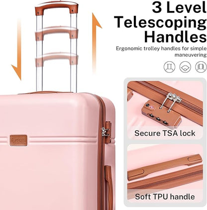 Krute Checked Luggage 24 inch Suitcases with Wheels TSA Approved PC+ABS Lightweight Hard Side Suitcase