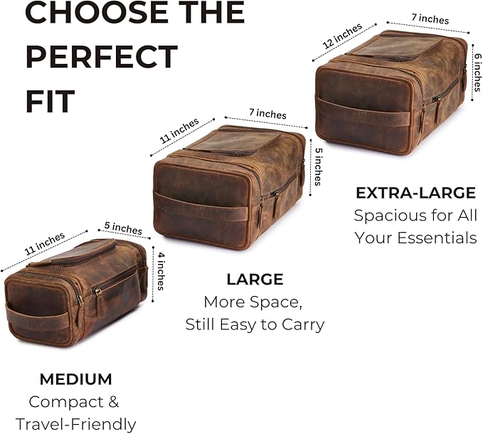 NomadCraftsCo. Extra Large Leather Toiletry Bag for Men - Premium Leather Men's Toiletry Bag for Travel, Dopp Kit, Pouch, Large Travel Organizer