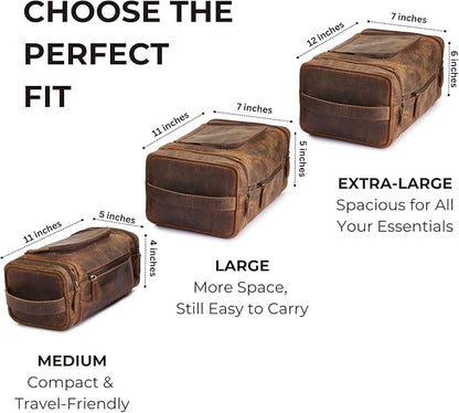 NomadCraftsCo. Extra Large Leather Toiletry Bag for Men - Premium Leather Men's Toiletry Bag for Travel, Dopp Kit, Pouch, Large Travel Organizer