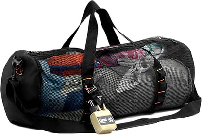Mesh Gym Bag -Mesh Duffle Bags, Multifunctional Cylindrical Bag With Adjustable Strap, Portable Snorkeling Equipment Carry | Large Capacity Gym Bags, Snorkel Gear With Inside Hook For Travel