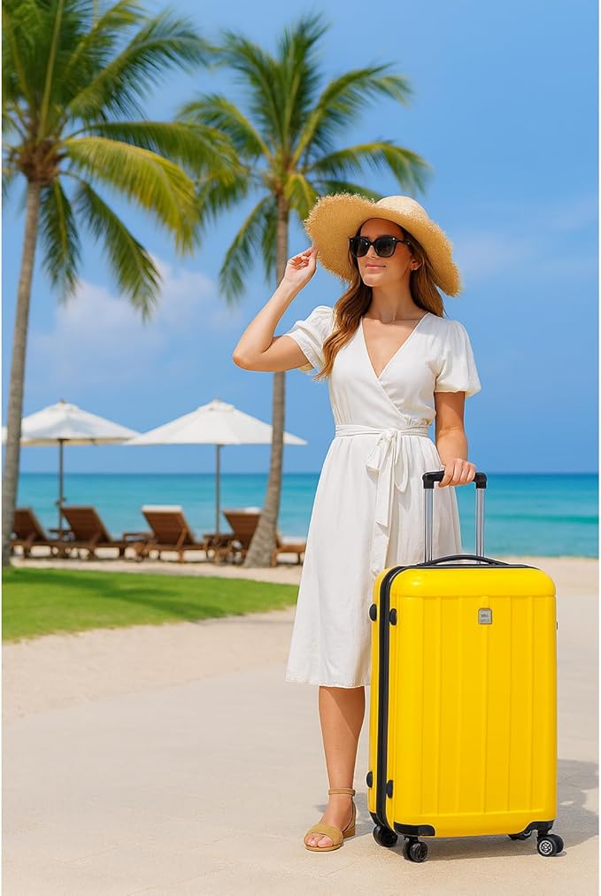 World Traveler Contour 28-Inch Polycarbonate Hardside Expandable Spinner Checked Luggage with TSA Lock - Yellow