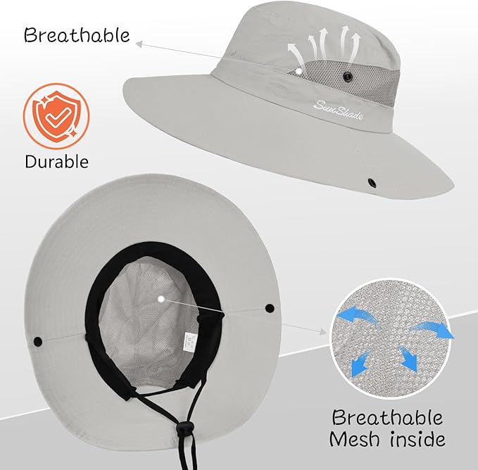 ZOORON Women's Ponytail Safari Sun Hat,Wide Brim UV Protection Outdoor Bucket Hat,Foldable Beach Summer Fishing Hat