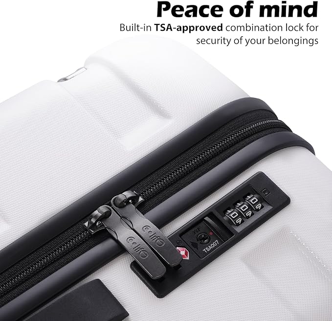 Coolife Luggage PC+ABS Hardshell Suitcase with TSA Lock, Spinner Carry On Lightweight (White, 20in)