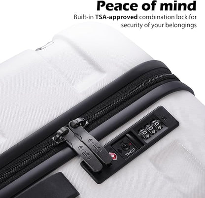Coolife Luggage PC+ABS Hardshell Suitcase with TSA Lock, Spinner Carry On Lightweight (White, 20in)