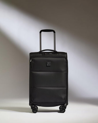 ANTLER - Soft Stripe Carry On Luggage 22x14x9 Airline Approved - Cabin Suitcase with Expander, Adjustable Handle, 4 Spinner Wheels, Lightweight, TSA Lock - Recycled Polyester Luggage - Black