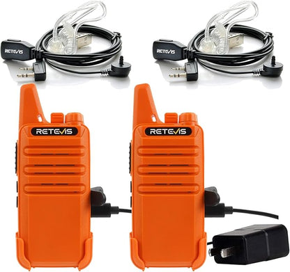 Retevis RT22 Walkie Talkies, Portable Two Way Radio Long Range Rechargeable, Mini Walkie Talkies with Earpiece, VOX Handsfree, Type-C Charging for Family Outdoor Camping Driving(2 Pack, Orange)