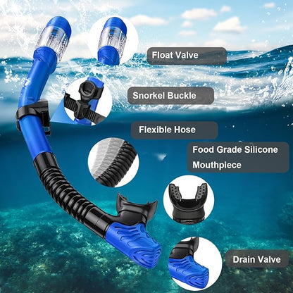 Snorkeling Gear for Adults,Dry-Top Snorkel Mask Set with Tempered Glass,Anti-Fog & Anti-Leak Panoramic Swim Mask,Adjustable Snorkel Kit with Carry Bag for Scuba Diving,Swimming,Travel