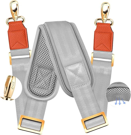 ZINZ 60" Universal Strap with Ultra-Thick Fixed Breathable Pad - Adjustable Heavy-Duty Shoulder Strap for Laptop, Crossbody Luggage, Gym Bag, Camera Bag and More - Gray Orange