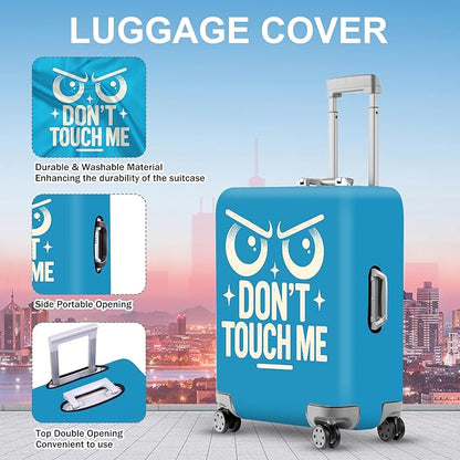 ANNA QUEEN Funny “Don’t Touch Me” Luggage Cover, Bold Blue Suitcase Protector with Angry Eyes Design, Stretchable, Washable Travel Cover for 24-26 Inch Luggage
