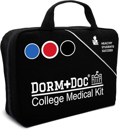 College First Aid Kit – Compact Emergency Medical Kit for Dorm Rooms, School, Sports – with Bandages, OTC Medicines for Relief, Gauze, Quick Care Set – Portable Health Kit - 175 PCS, Black