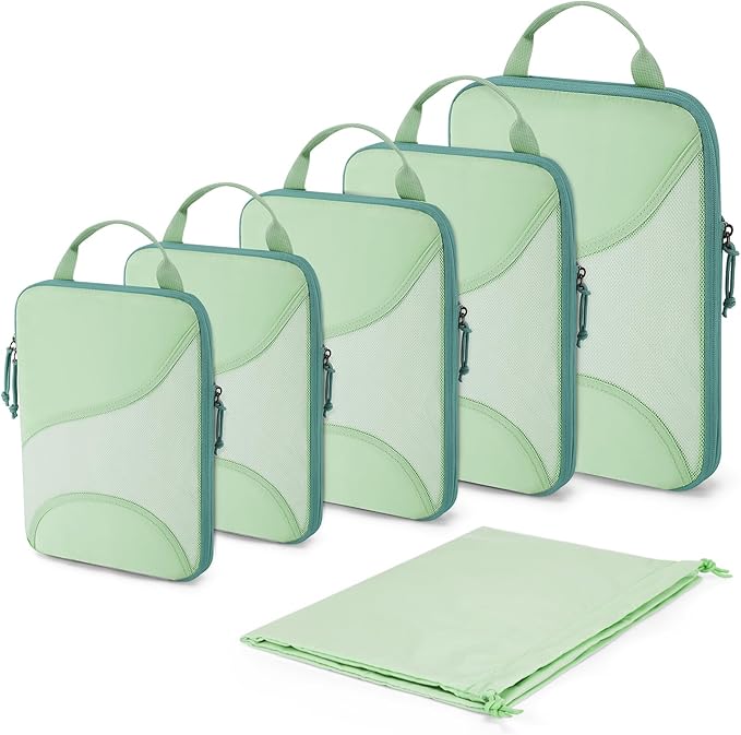 BAGSMART Compression Packing Cubes - 6 Set Travel Packing Cubes for Suitcases, Compression Suitcase Organizers with Shoe Bag