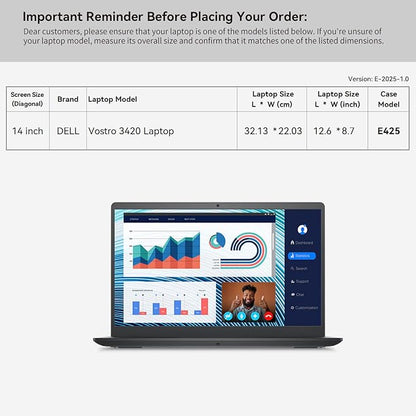 Smatree 14 inch Laptop Sleeve for DELL Vostro 3420/3430, DELL Laptop Case with Accessory Pocket, YKK Zipper, Patented Shockproof Design (E425)