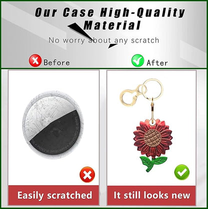 Shiny Leather Charm Keychain Holder Case Compatible with AirTag,Cute Protective Cover with Keyring,Anti-Scratch Finder GPS Tracker Case for Wallet Keys,Bag,Pets(Flower B)