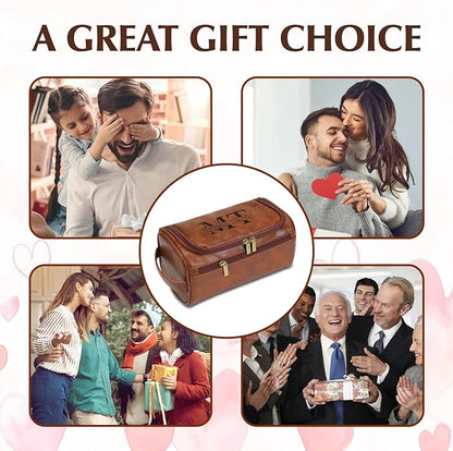 Personalized Leather Toiletry Bag, Name and Text Engravable, Men's Toiletry Bag Gift, Men's Leather Travel Toiletry Bags, Ideal Anniversary and Father's Day Gift for Husband, Dad, Grandpa