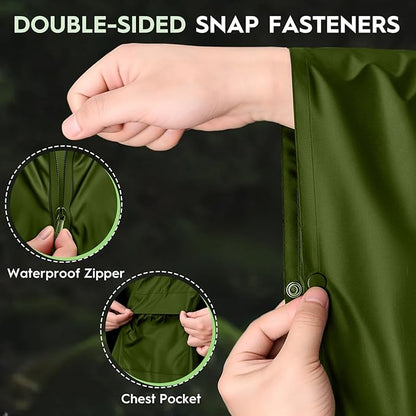 Bruvoalon 3-in-1 Rain Poncho with 1/4 Zip & Chest Pocket, Waterproof, Sunshade, Ground Mat for Adults & Youth Emergency