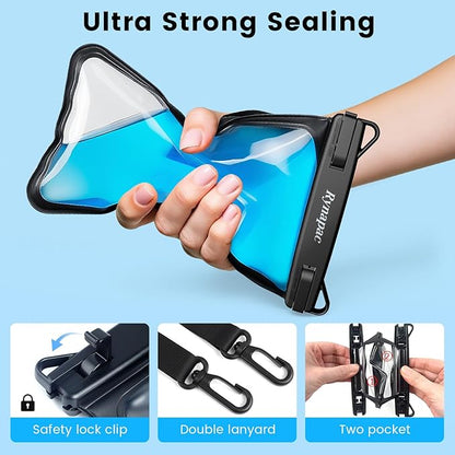 Waterproof Phone Pouch, [Up to 8.5''] Double Space Waterproof Phone Case with Lanyard for iPhone 17 16 15 Pro Max Galaxy S25 Ultra, Cellphone Dry Bag for Beach Vacation, 2 Pack (Black & Green)