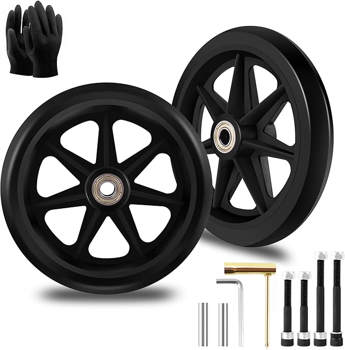 2Pcs 6 Inch Replacement Wheelchair Wheels for Walkers - Environmentally Friendly Rubber Material, Wear-Resistant PU Tires, Anti-Slip, and Durable ABS Wheel Hub (6IN Narrow 2Pcs)