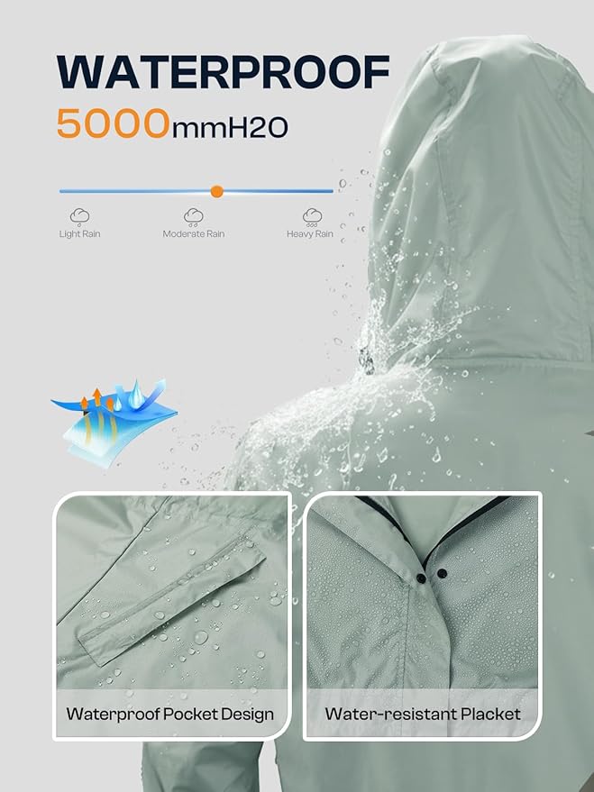 SaphiRose Women's Lightweight Long Rain Jacket Packable Raincoat Hooded Outdoor Trench Coats