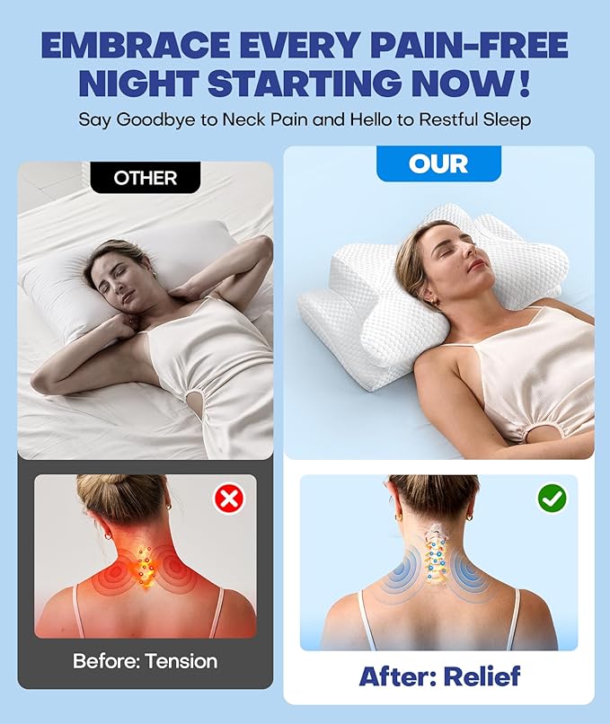 Emircey Clinical-Level Relief Cervical Neck Pillow for Sleeping, Orthopedic Contour Memory Foam Pillow for Side Sleepers, Cooling Reading Pillow for Neck Relief, Ergonomic for Back Stomach Sleepers