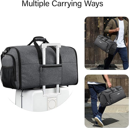 Hanke Carry on Garment Bags for Travel,Convertible Duffle Bag Luggage Bag Weekend Bag with Shoe Compartment,2 in 1 Hanging Suitcase Suit Bag for Men Women,Dark Grey
