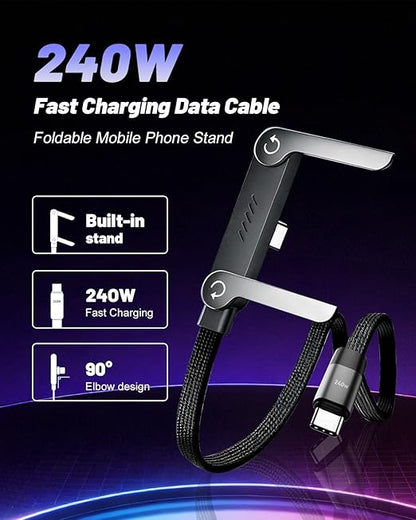 Charge Stand 2 in 1 Cable,240w Fast Charging Cable with Built-In Holde,Invisible Holder Charger Cables,360° Rotation,5ft USB C Nylon Braided High-Speed Charger Cord for Phone,Tablets,Laptops(C-C,1PC)