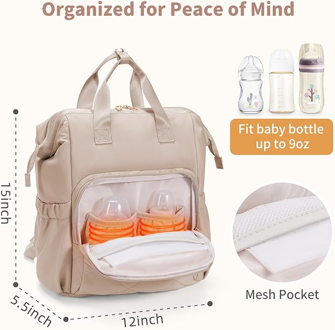 CEI-CEI Diaper Bag Backpack for Mom and Dad, Puffer Baby Bag Backpack with Insulated Pocket, Water-Resistant, Unisex Travel Backpack with Changing Pad & Stroller Straps