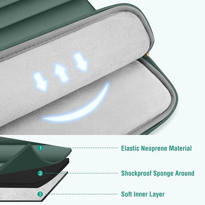 MOSISO 13.3 inch Laptop Case, 13-13.3 inch Puffy Laptop Sleeve Compatible with MacBook Air 13 13.6 M4 M3 M2 M1/Pro 13/Pro 14, HP Dell ASUS Lenovo,Polyester Horizontal Bag with Small Case,Emerald Green