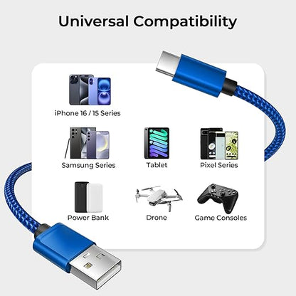 Basesailor USB Type C Charger Cable 10FT 2Pack,Charging Cord for iPhone 17 16 16e Pro Max,Kindle Fire HD 7 2022 12th,10 9th 2019,8 10th 2020,Paperwhite 11th 2021 Generation,Samsung Galaxy A03s,A55,A54
