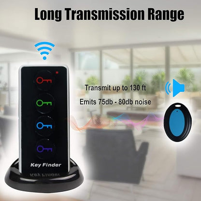 Key Finder with 100dB Loud Sound & 4 Receivers - Remote Finder Locator for Keys, Wallet, TV Remote, Pets, 131ft Range, No Phone or App Needed, Waterproof Anti-Loss Tracking Device