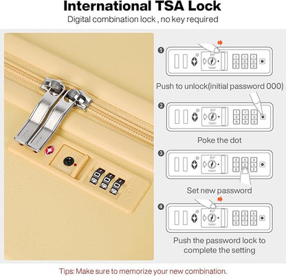 mixi Carry on Luggage, Suitcase with Spinner Wheels 16in Luggage Hardshell Lightweight Rolling Suitcases PC with Cover & TSA Lock, Lark Yellow