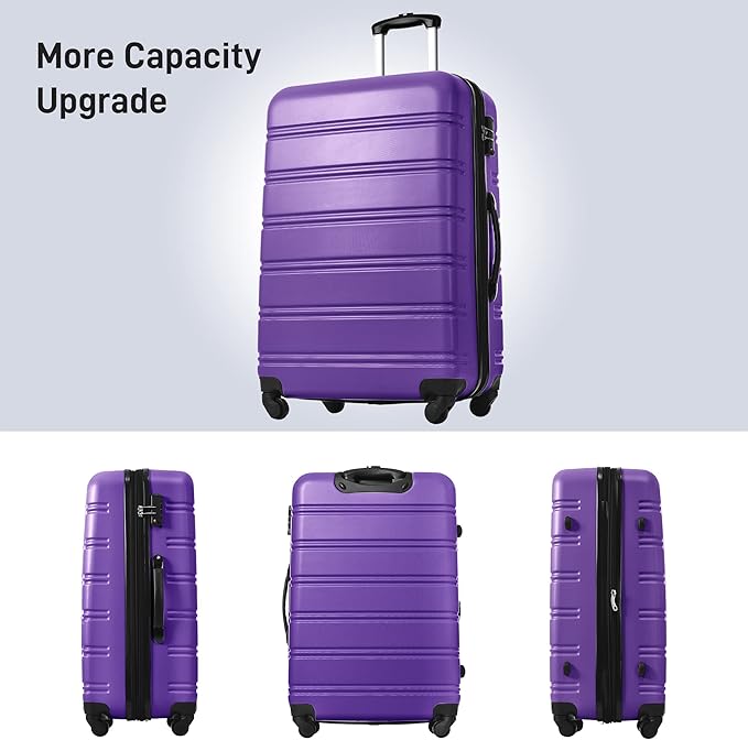 Merax Luggage Sets 3 Piece Hardside Expandable Suitcase with Spinner Wheels,Durable Lightweight Luggage with TSA Lock, Large Travel Luggage Set(Purple-1,20+24+28 inches)