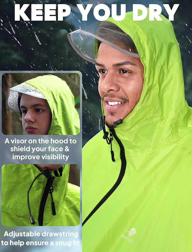 ANYOO Waterproof Rain Poncho Bike Bicycle Rain Capes Lightweight Compact Reusable for Adults